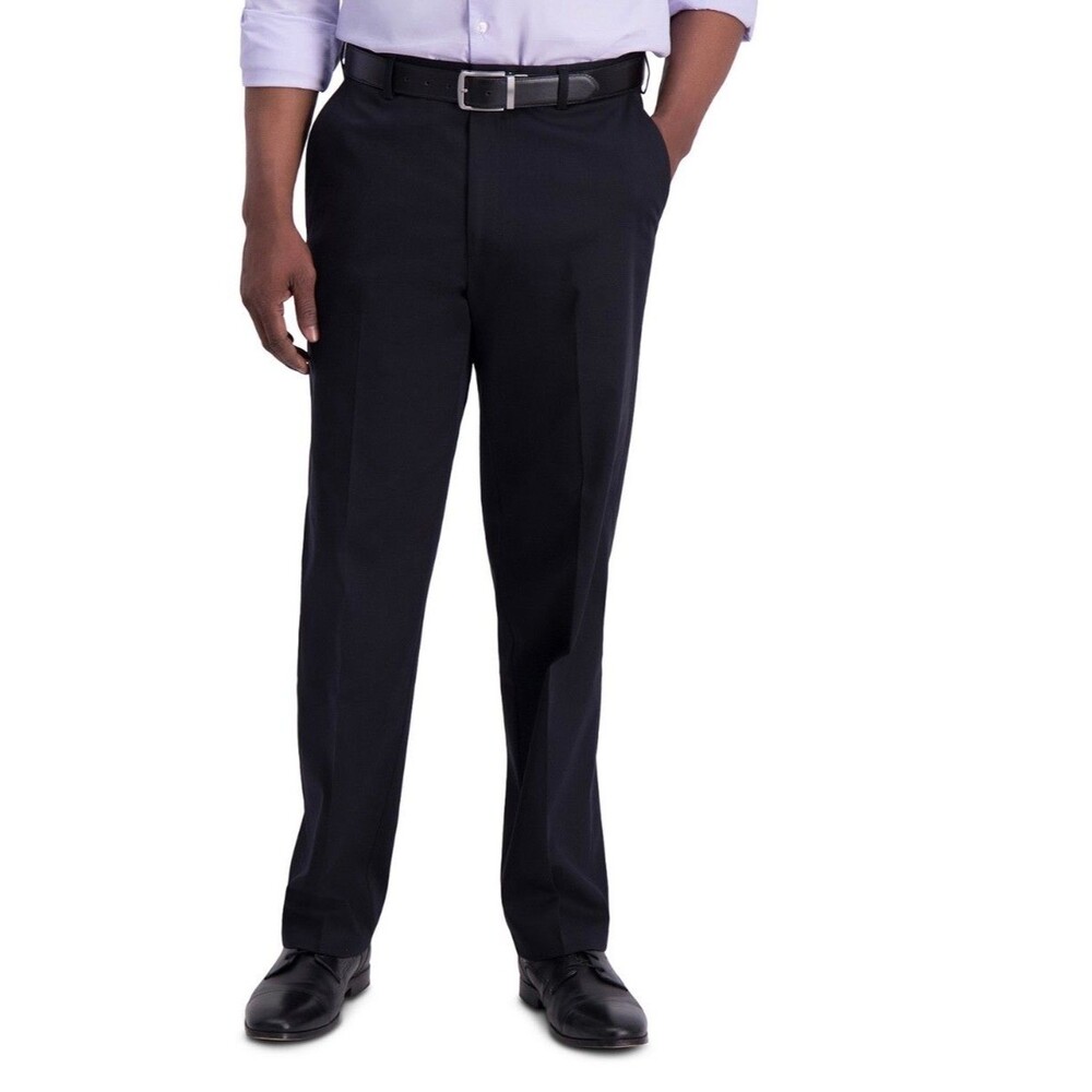 $70 NEW HAGGAR Mens 36x30 Black Cotton Classic Fit Premium Khaki/Chino Pants